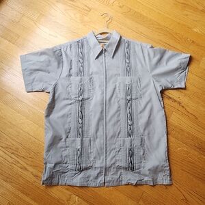 Haband Guayabera Gray Zip-Up Casual Short Sleeve Shirt
